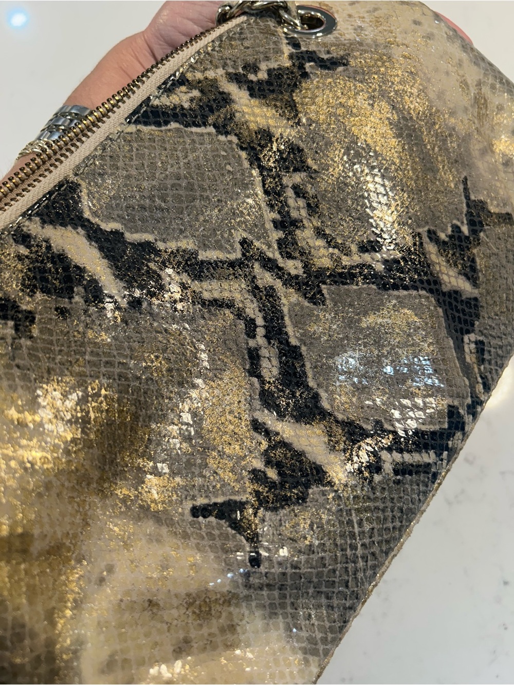 Dkny Gold and Brown Snake-Print Chain Shoulder Bag - Picture 8 of 13